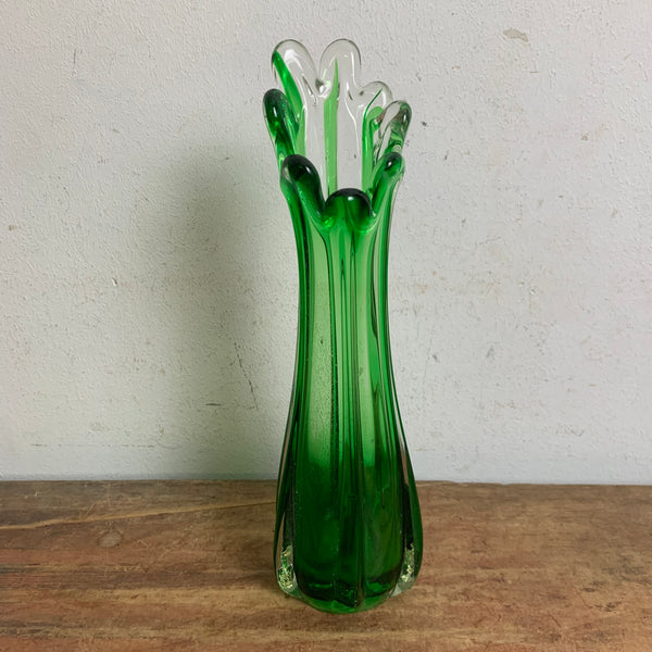 Vintage Glas Vase aus Murano in grün