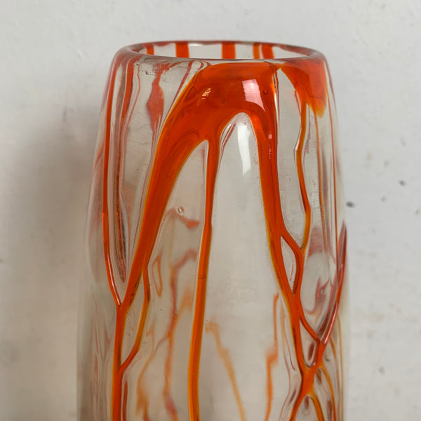 Vintage Glas Vase von Murano mit orangenem Faden