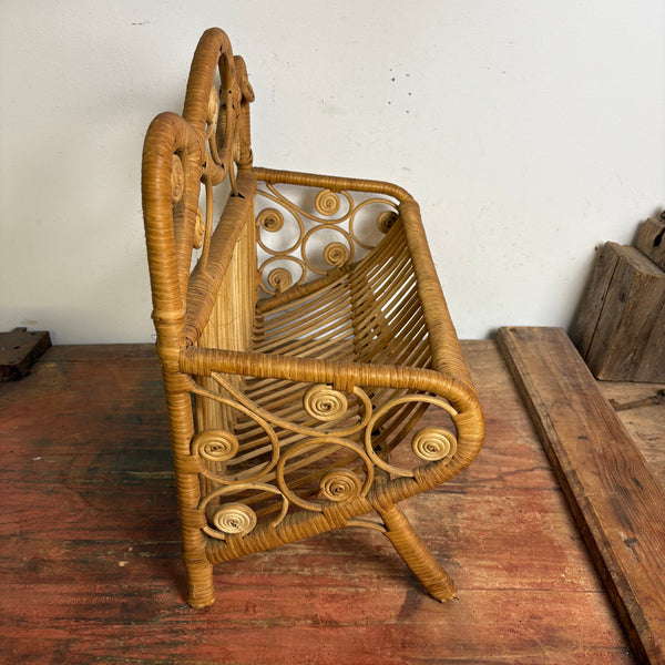 Vintage Rattan Peacock Magazine Rack Paravent Emanuelle