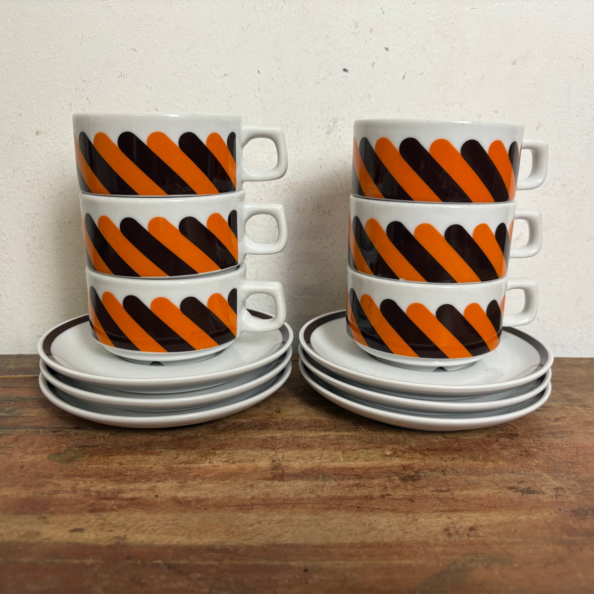 Vintage 6er Set Kaffeetassen mit Untertassen von Walküre Bayreuth Porzellan für Tchibo