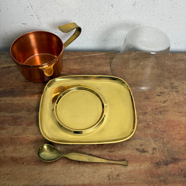 Vintage Mid Century Tee Set Messing Kupfer für 6 Personen