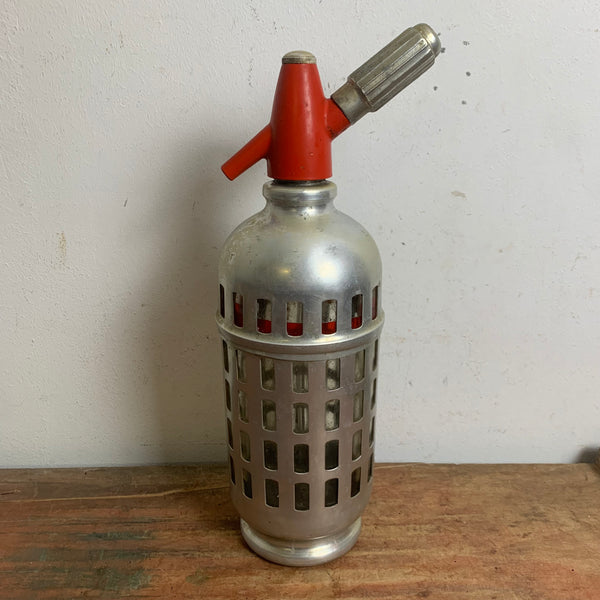 Vintage Mid Century Sodasyphon in Metallgitter