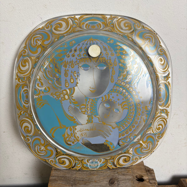 Weihnachtsteller 1976 von Björn Wiinblad für Rosenthal in Glas