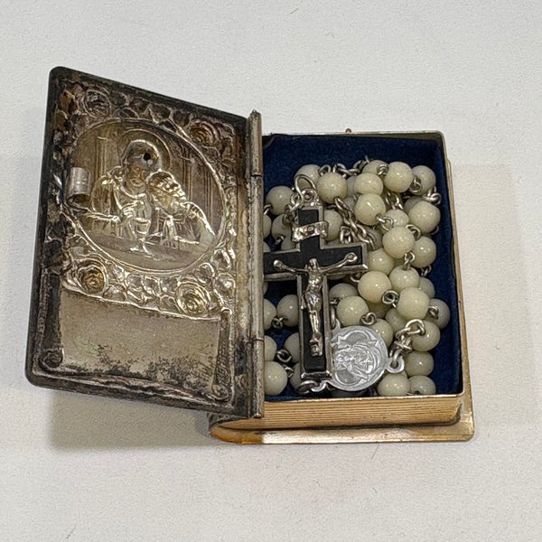 Vintage Rosenkranzdose mit Rosenkranz