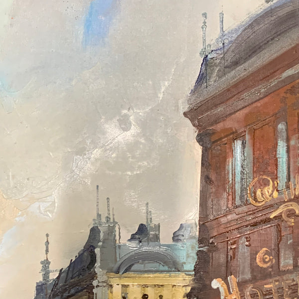Ölgemälde Fußgängerzone im Regen von Antonio Cortiz