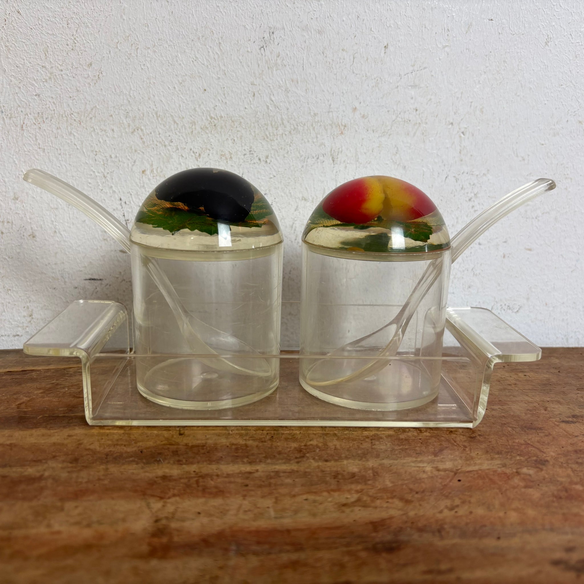 Vintage Marmeladendosen aus Acrylglas Erdbeere Brombeere