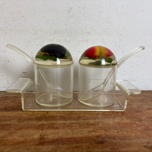 Vintage Marmeladendosen aus Acrylglas Erdbeere Brombeere
