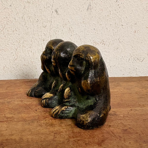 Vintage Bronze Skulptur Figur Die drei weisen Affen