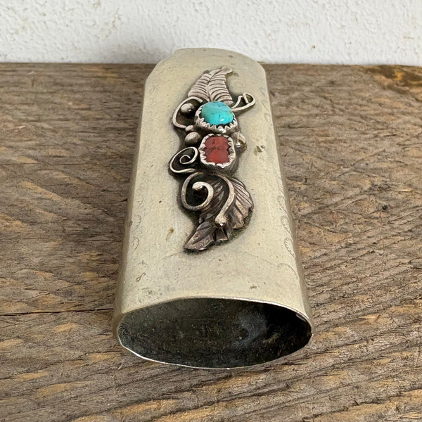 Vintage Feuerzeughülle Sterling Silber Koralle und Türkis Navajo