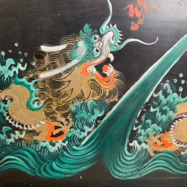 Vintage chinesisches Lack Tablett mit Drachen Motiv