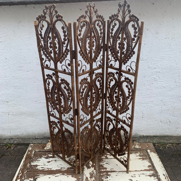Vintage Rattan Peacock Raumteiler Paravent Emanuelle