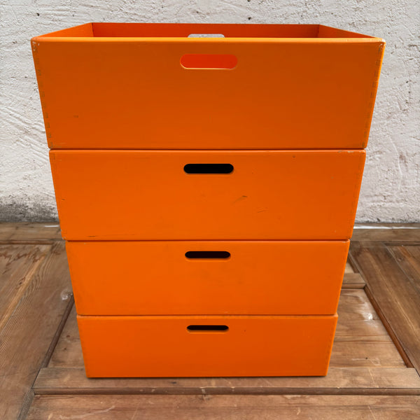 4 vintage Holz Stapelkisten von Ikea in orange