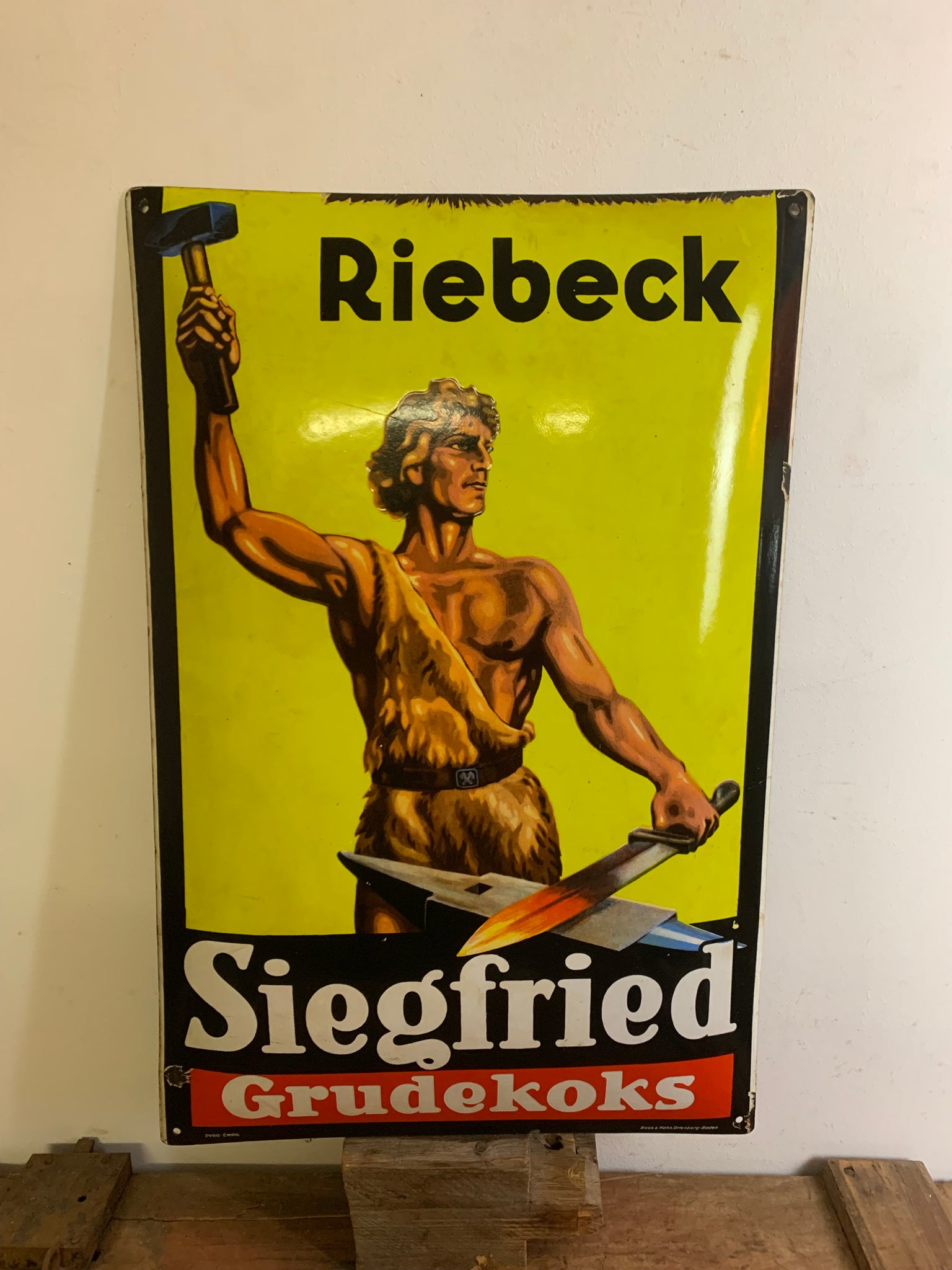 Vintage Emaille Schild Riebeck Siegfried Grudekoks