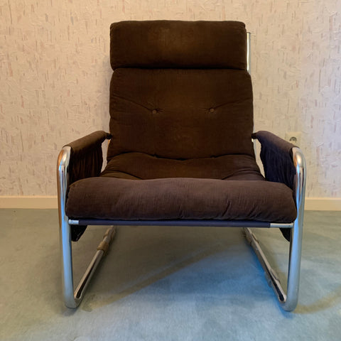 Vintage Lounge Sessel Cord und Stahlrohr von Gillis Lundgren für IKEA