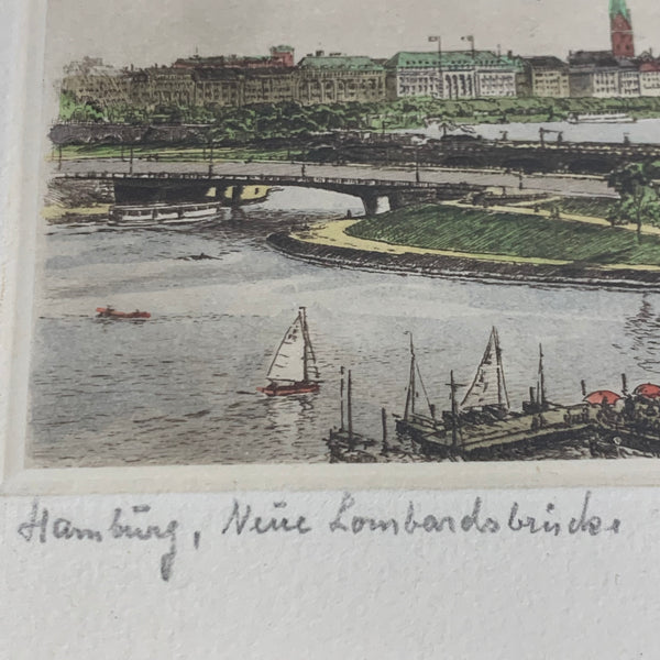 Radierung Hamburg Lombardsbrücke von Mühlhan