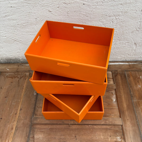 4 vintage Holz Stapelkisten von Ikea in orange