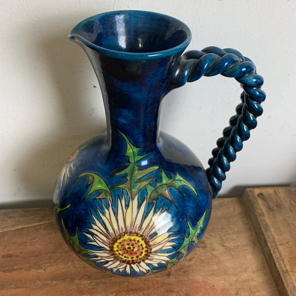 Vintage Keramik Vase Henkelkrug mit Distel Motiv von Hindelanger
