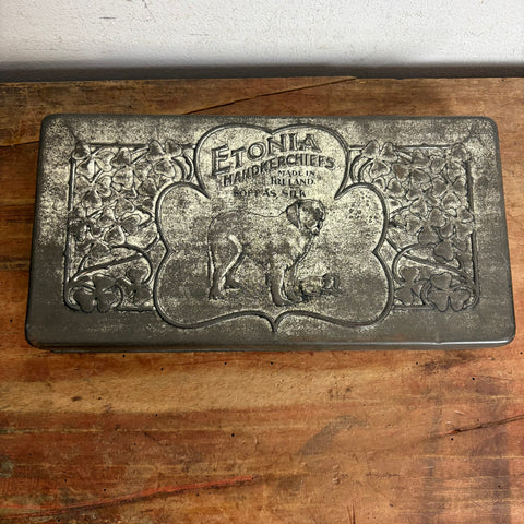 Vintage Jugendstil Zinn Blechdose von Etonia Handkerchiefs