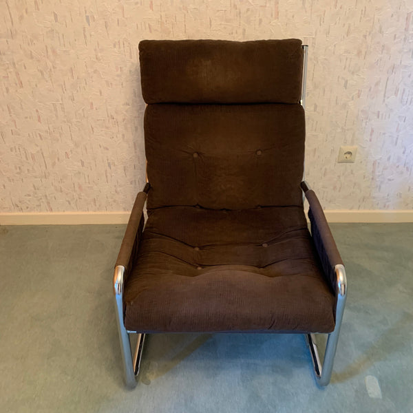 Vintage Lounge Sessel Cord und Stahlrohr von Gillis Lundgren für IKEA