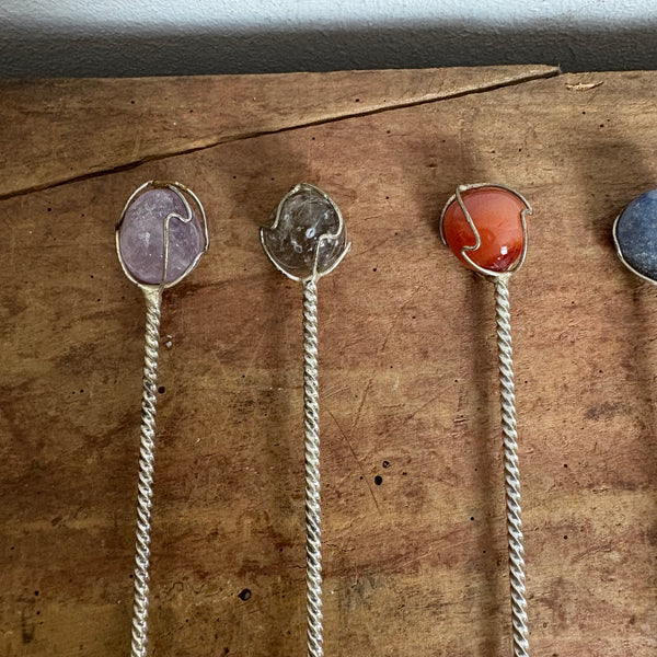 Vintage lange silberne Barlöffel mit Halbedelsteinen
