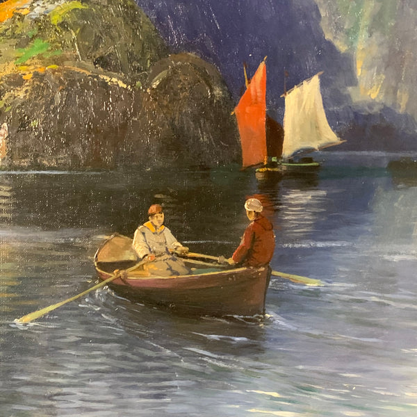 Ölgemälde Norwegisches Fischerdorf am Fjord von Johann Holmstedt