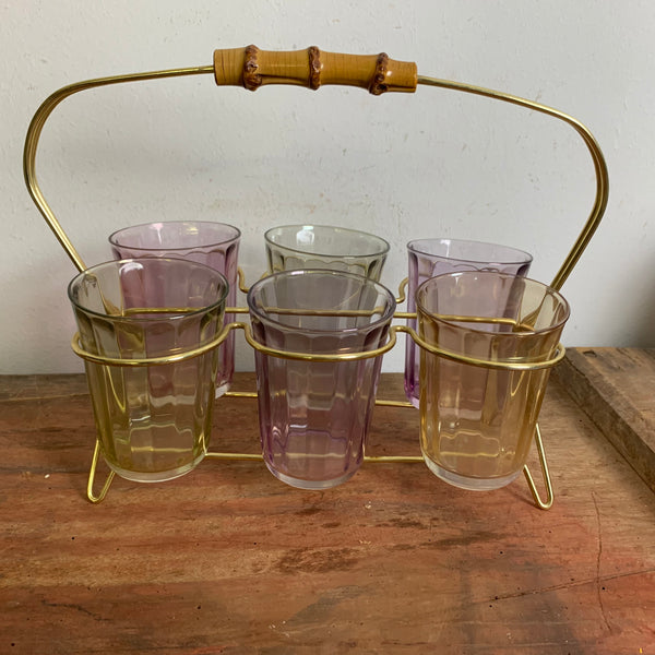 6 bunte Trink Gläser im Träger Halter