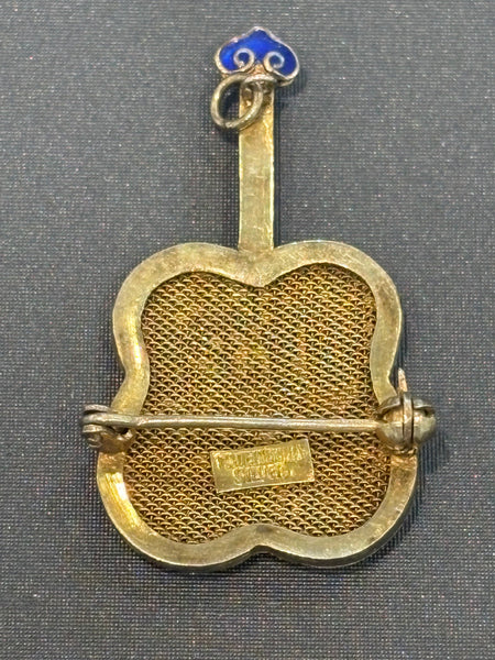 Vintage florale filigrane Brosche Anhänger aus vergoldetem Silber mit Emaille Verzierung