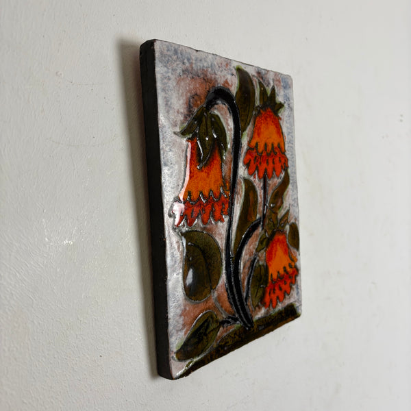 Vintage Wandkeramik Blumen von Ruscha