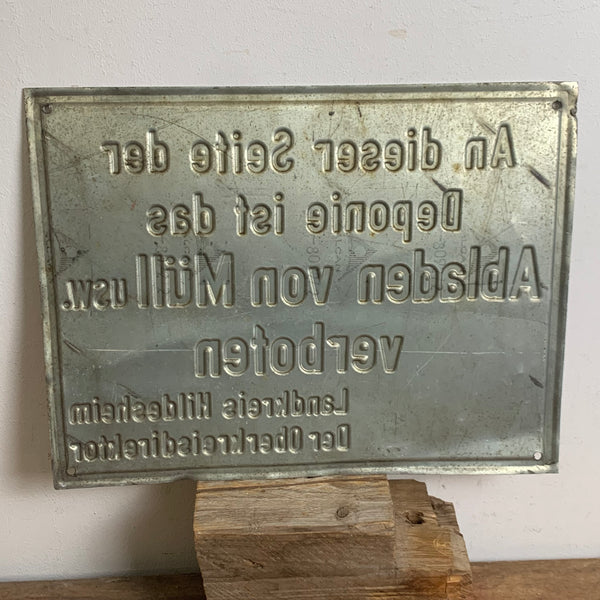 Vintage Blechschild Abladen von Müll Verboten