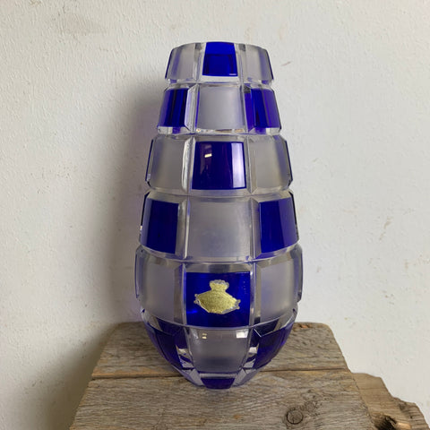 Vintage Kristallglas Vase von Joska blau kariert