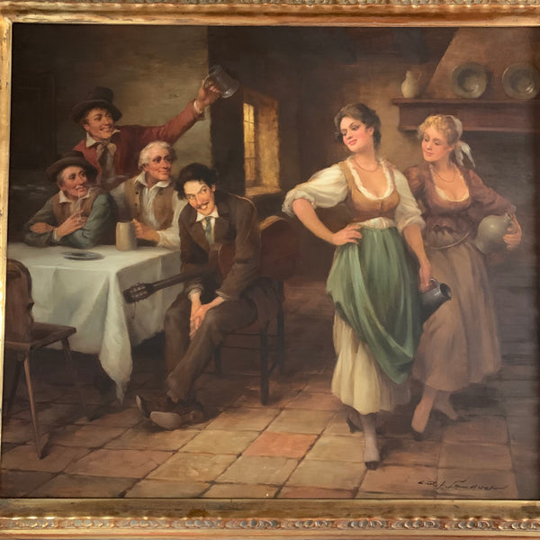 Ölgemälde Bauernszene im Wirtshaus von Curt A. Landwehr
