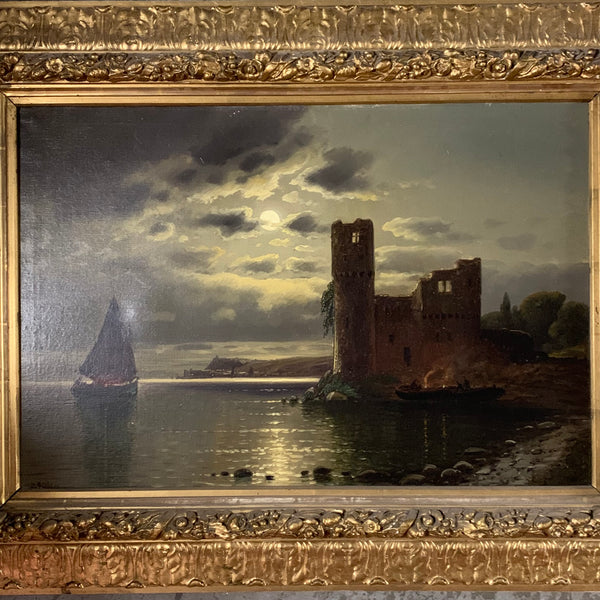 Ölgemälde Mondnacht an einem Schweizer See von Joseph Nikolaus Büttler