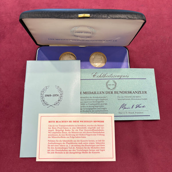 Die Medaillen der Bundeskanzler 1949-1974 925er Sterlingsilber