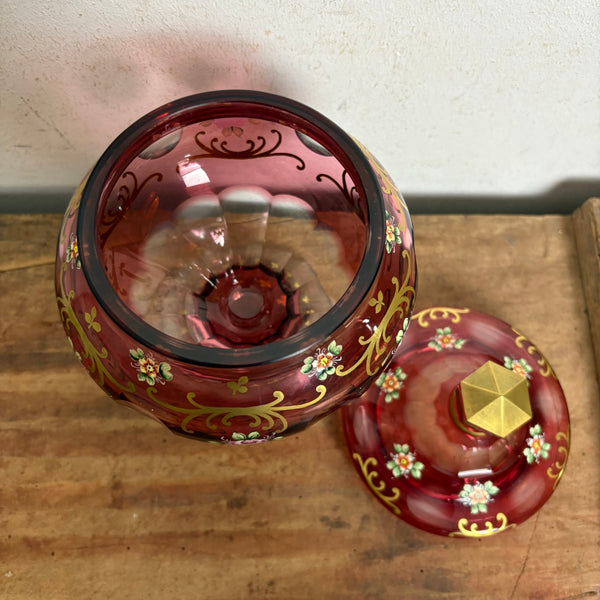 Antike Bonbonniere Böhmisches Kristallglas Deckeldose