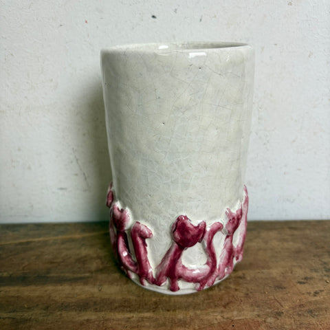 Vintage Mid Century Studio Keramik Vase mit Katzen Relief