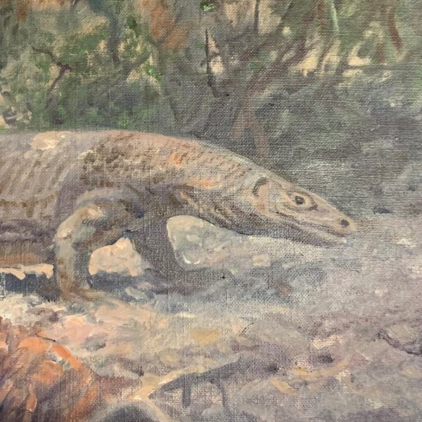Ölgemälde Riesenwaran und Panzernashorn von Fritz Laube