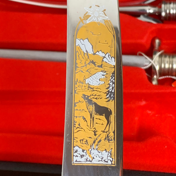 Vintage Jagd Tranchierbesteck mit Hirschhorn Griff von Dreizack