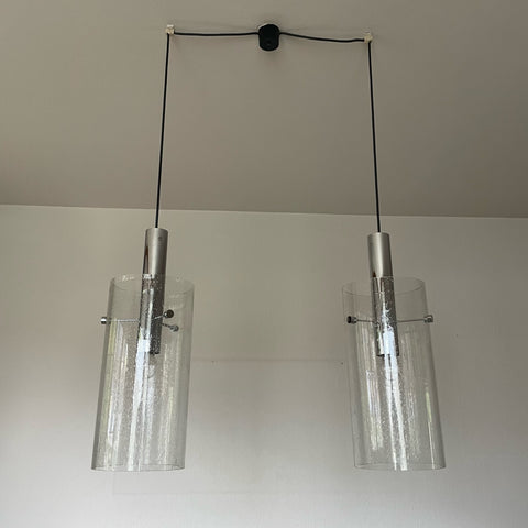 Vintage Design Deckenlampe 2 Glaszylinder von Glashütte Limburg