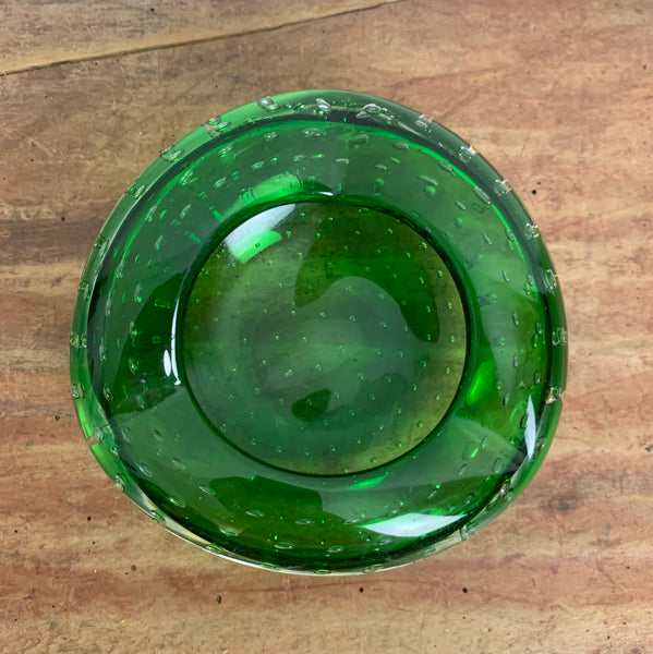 Vintage Mid Century Bubble Murano Aschenbecher grün