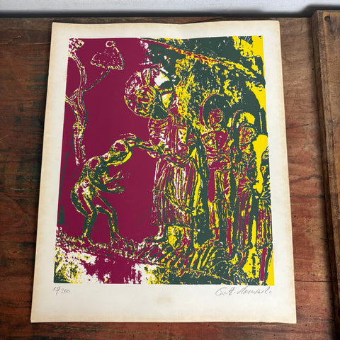 Lithographie Bernwardssäule Weltkulturerbe Hildesheimer Dom von Josef Albert Slominski