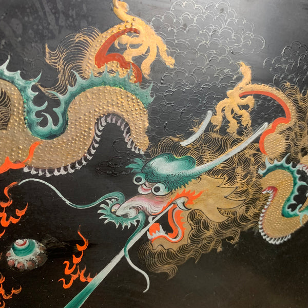 Vintage chinesisches Lack Tablett mit Drachen Motiv