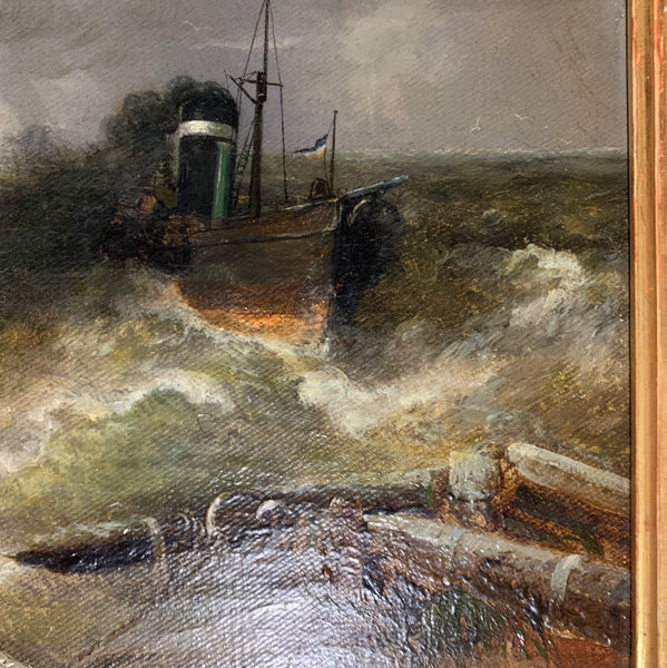 Ölgemälde Aufkommender Sturm über dem Küstenhafen von Andreas Achenbach