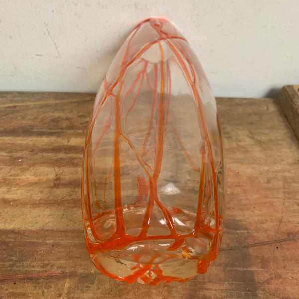 Vintage Glas Vase von Murano mit orangenem Faden