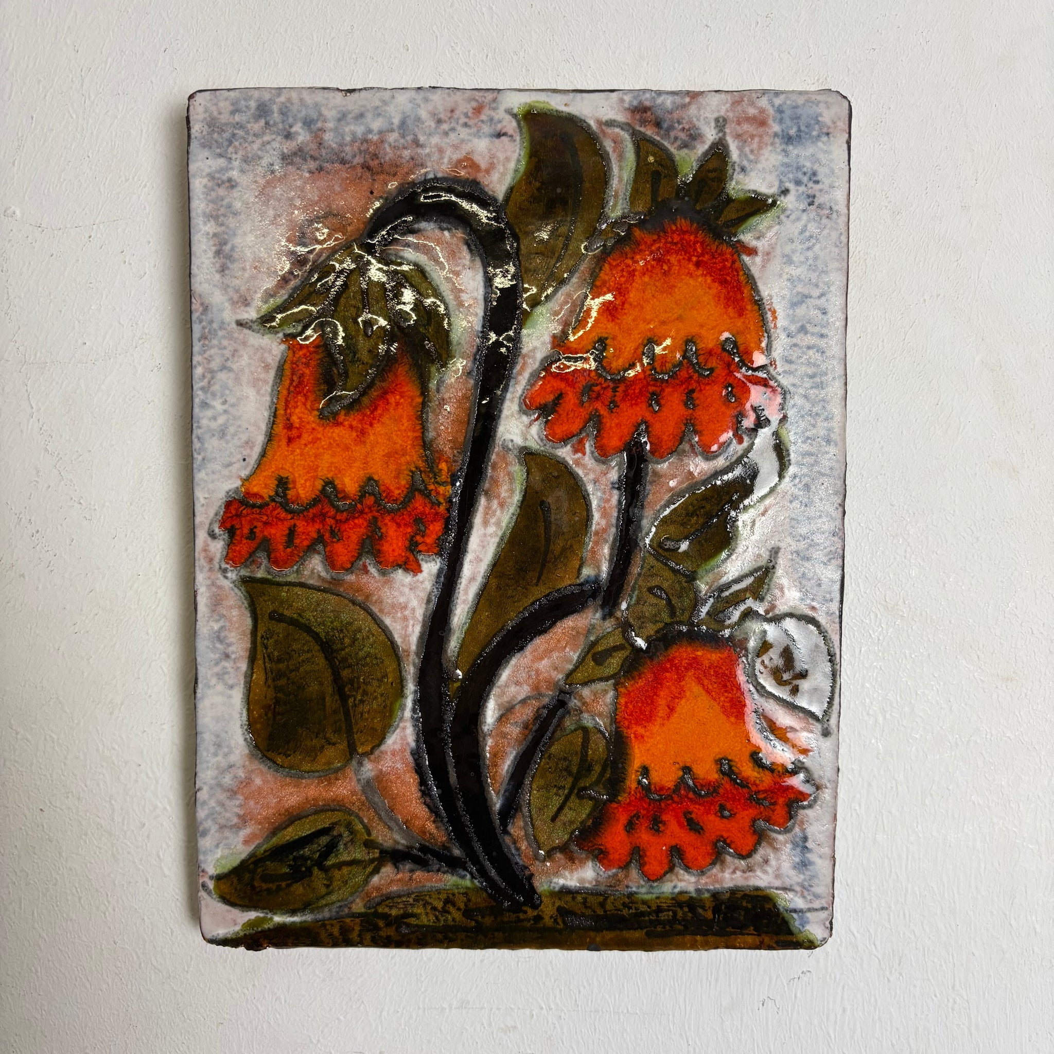Vintage Wandkeramik Blumen von Ruscha