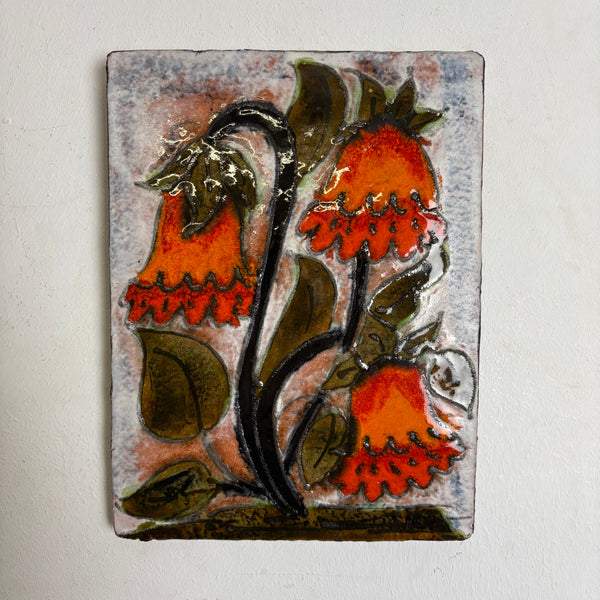 Vintage Wandkeramik Blumen von Ruscha