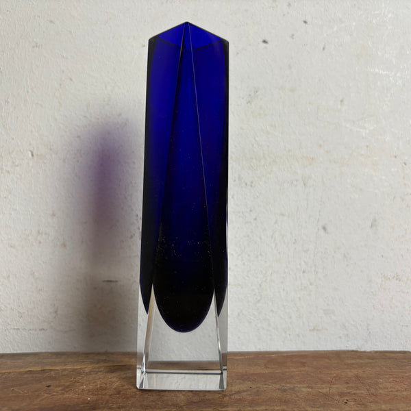 Vintage Mid Century facettierte Sommerso Murano Glas Vase von Flavio Poli für Alessandro Mandruzzato