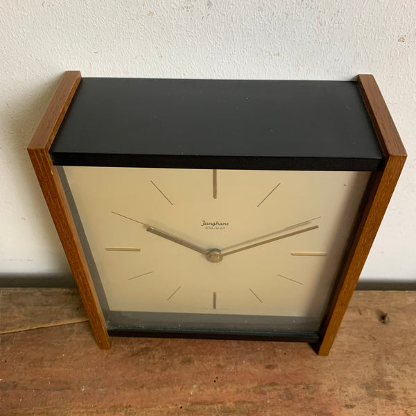 Vintage Teakholz Tischuhr Ato-Mat von Junghans