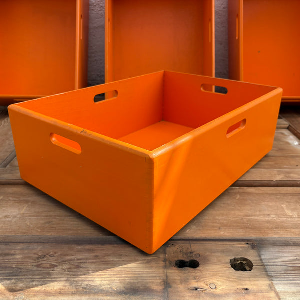 4 vintage Holz Stapelkisten von Ikea in orange