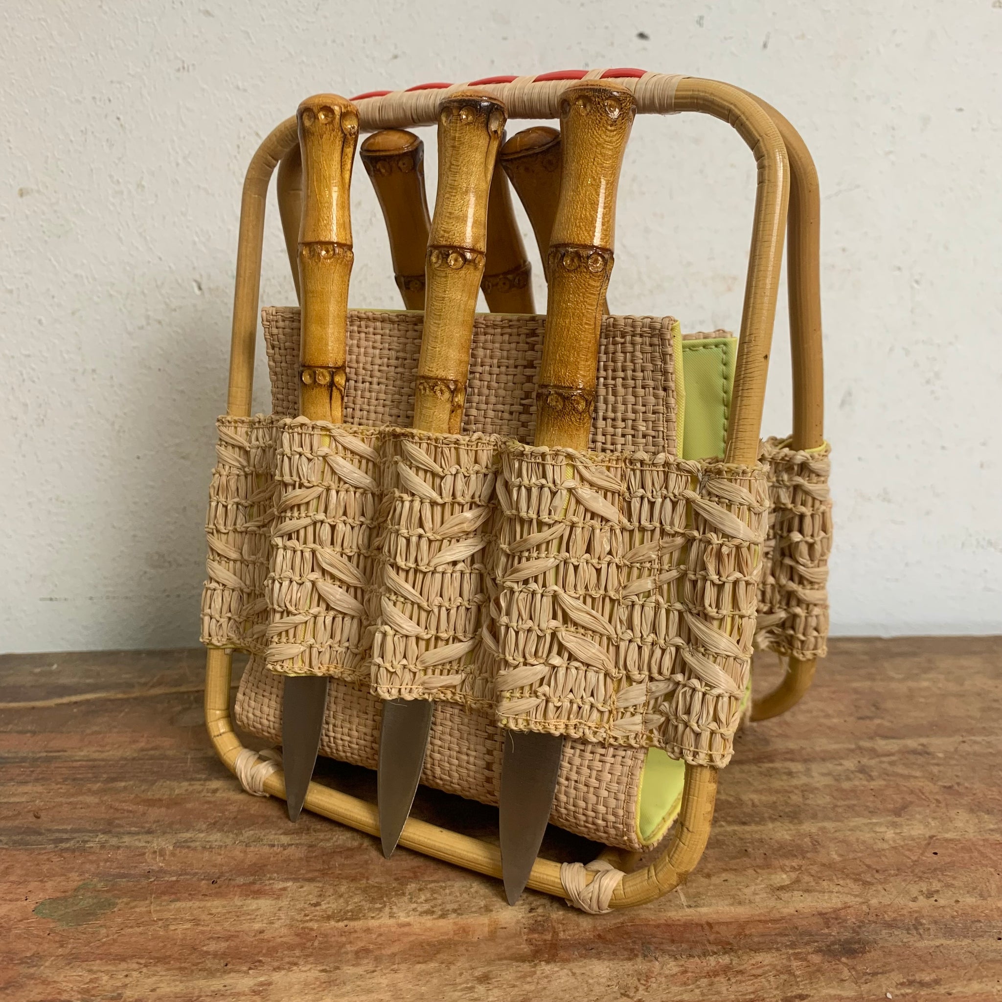 Mid Century Obstmesser Set im Bambus Ständer