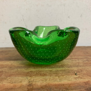 Vintage Mid Century Bubble Murano Aschenbecher grün